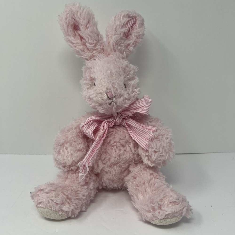 Mud Pie‎ Easter Pink Bunny Rabbit Plush Stuffed Animal 8" Embroidered Eyes